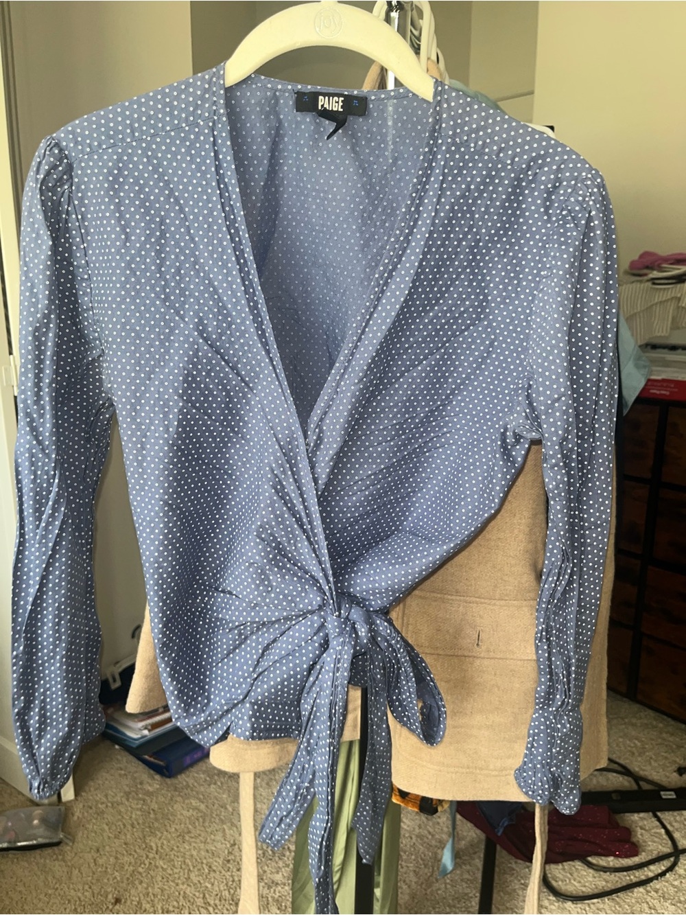 PAIGE Light Blue Polka Dot Tie-Front Blouse
